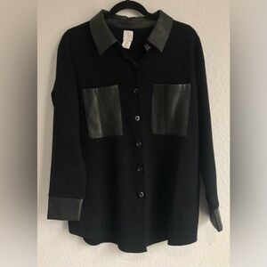 JOIE black and faux leather long sleeve button down top blouse medium
